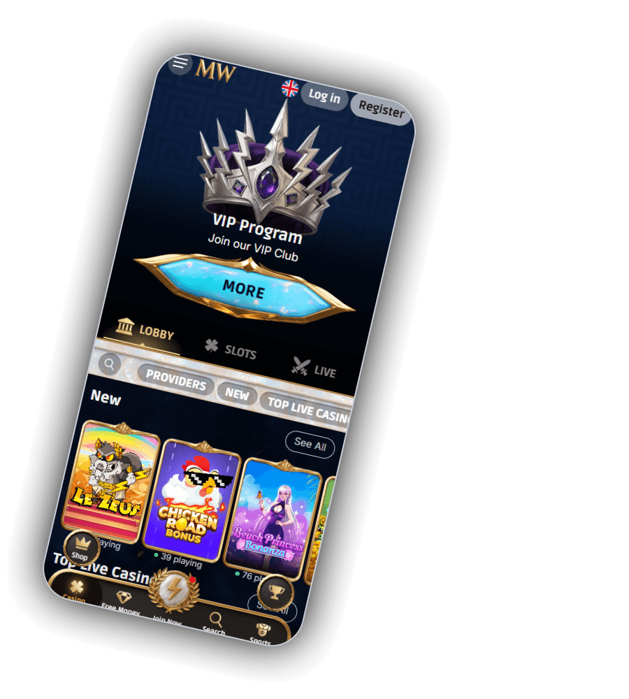 Λόμπι του καζίνο MythosWin με το banner VIP Program και τη σειρά New
